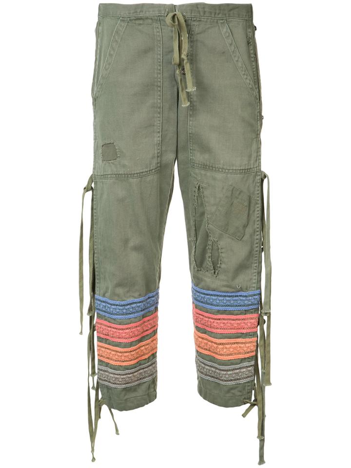 Greg Lauren Embroidered Stripes Cropped Trousers - Green