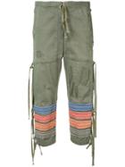 Greg Lauren Embroidered Stripes Cropped Trousers - Green