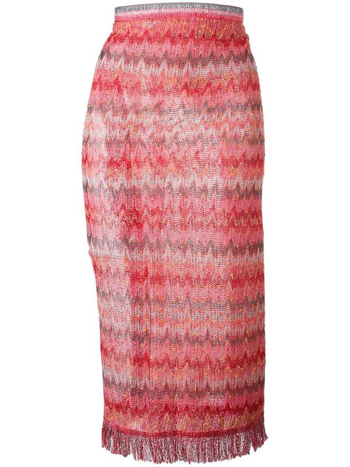 Missoni Semi Sheer Textured Fringed Midi Skirt