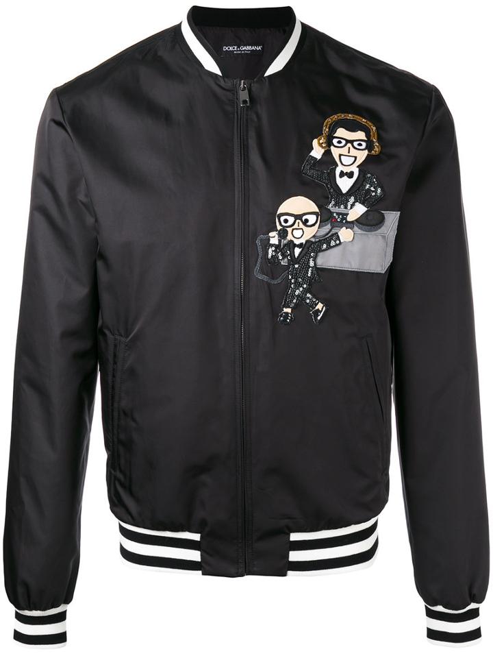 Dolce & Gabbana Musical Patch Bomber Jacket, Men's, Size: 52, Black, Polyester