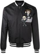 Dolce & Gabbana Musical Patch Bomber Jacket, Men's, Size: 52, Black, Polyester