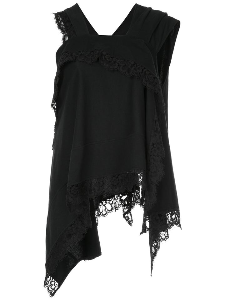 Koché Lace Trim Asymmetric Top - Black
