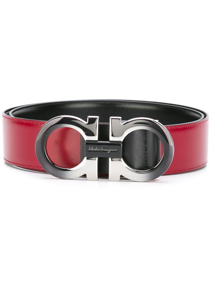 Salvatore Ferragamo Gancio Buckle Belt, Men's, Size: 115, Red, Calf Leather