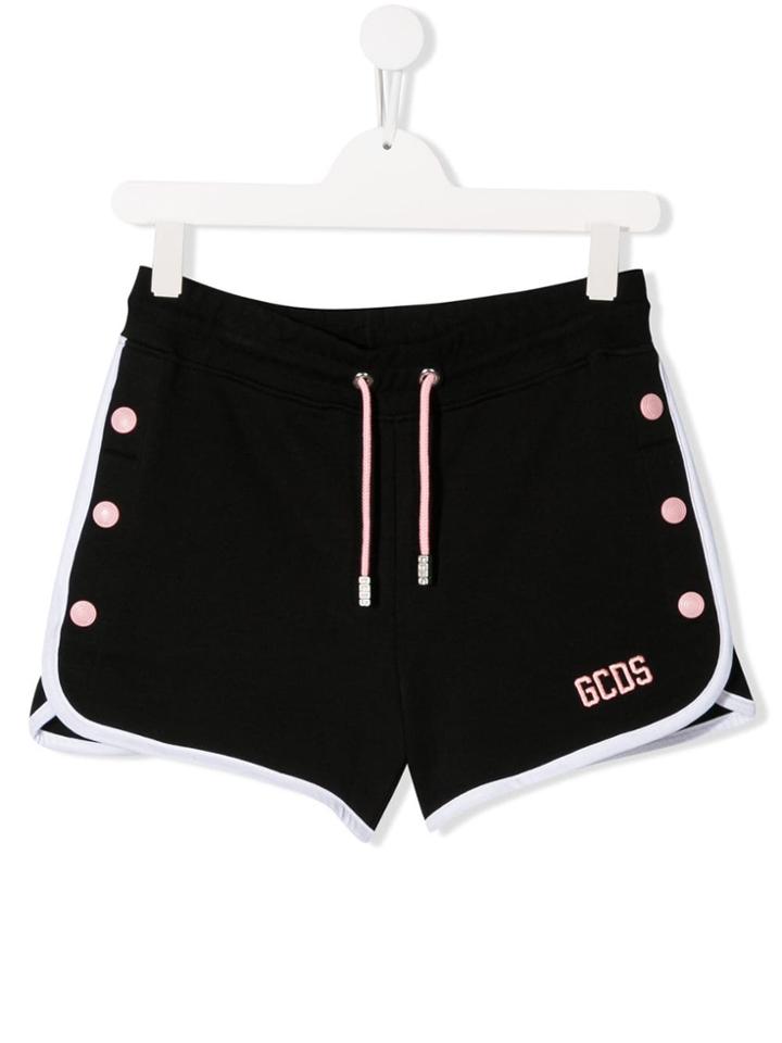 Gcds Kids Teen Embroidered Logo Running Shorts - Black