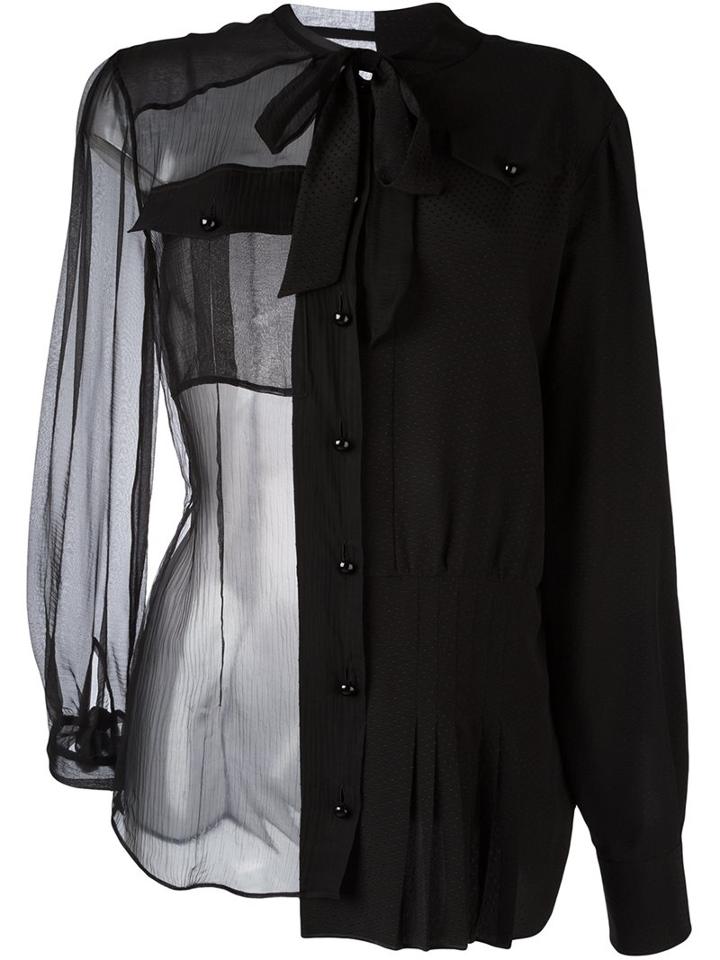 Maison Margiela Sheer Bow Detail Shirt, Women's, Size: 42, Black, Silk
