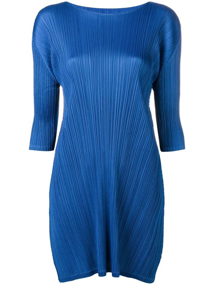 Pleats Please By Issey Miyake Three-quarter Sleeved Dress - Blue