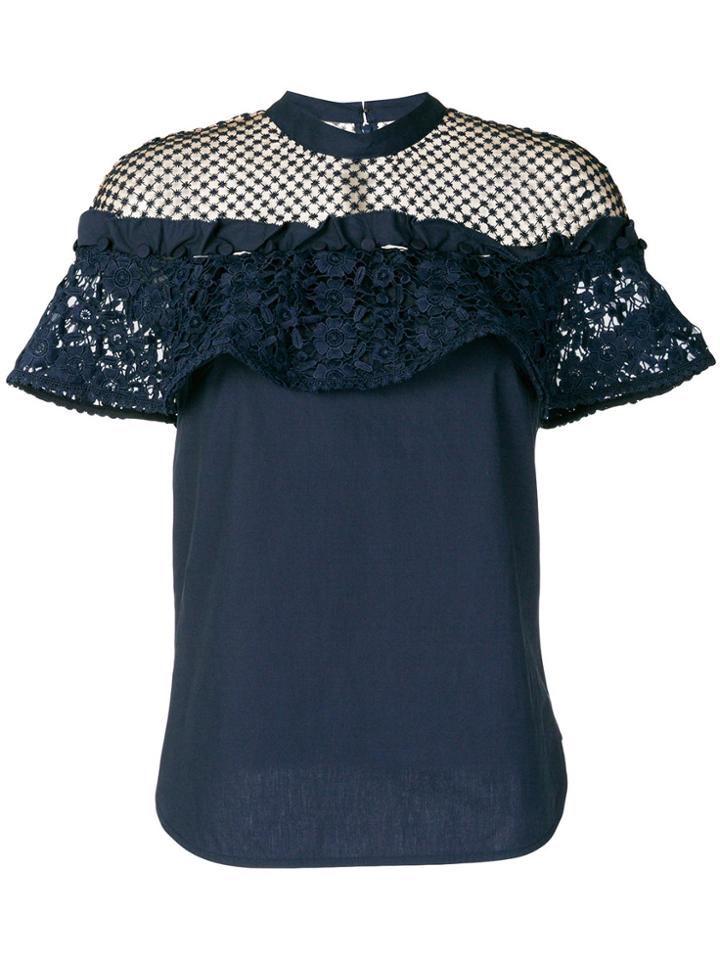 Self-portrait Lace Ruffled Top - Blue
