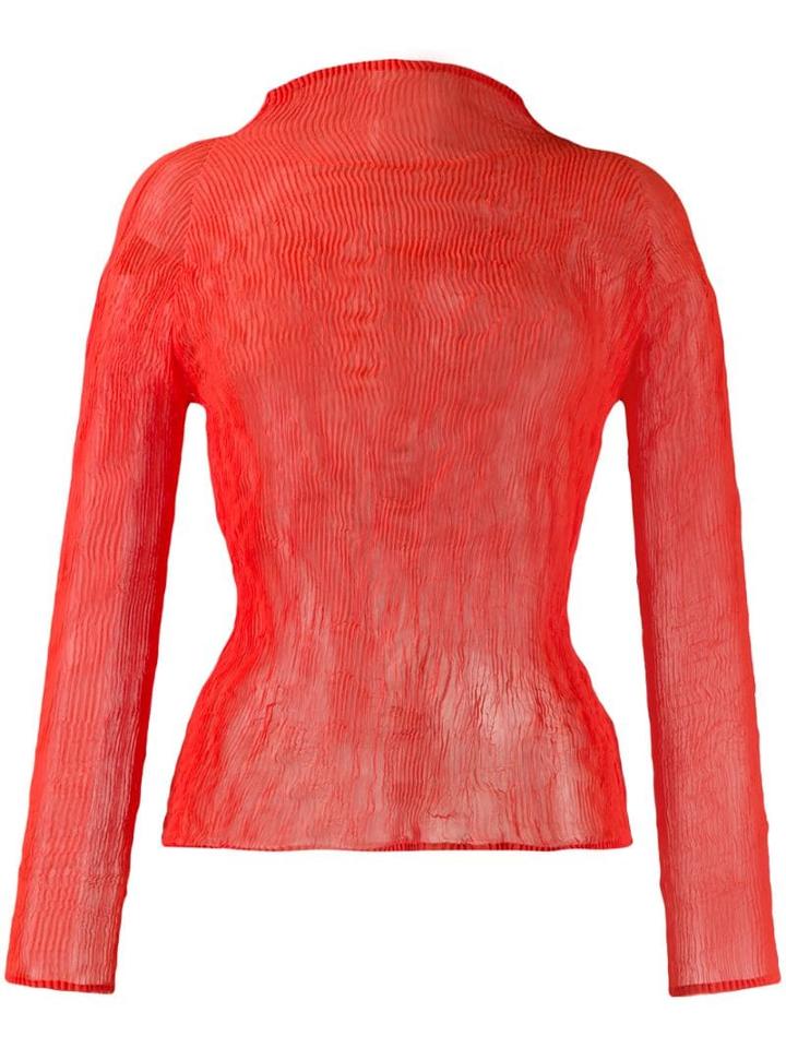 Issey Miyake High-neck Plissé Top - Orange