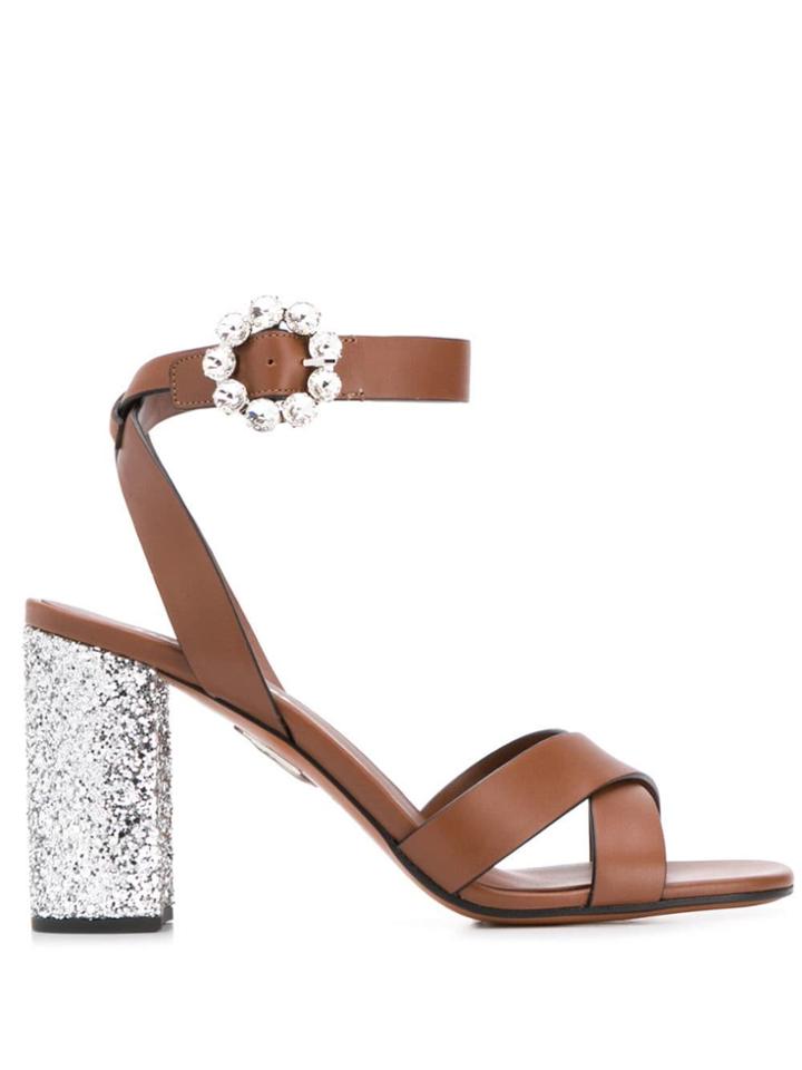 Miu Miu Glitter Heel Sandals - Brown