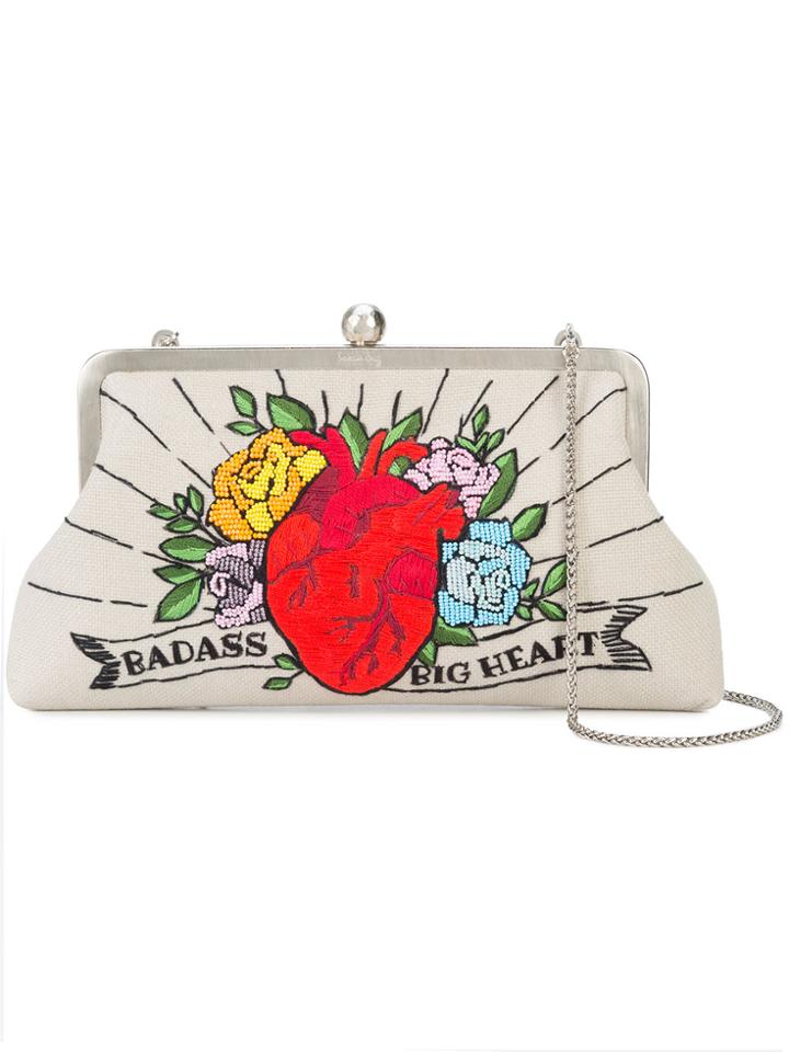 Sarah's Bag Embroidered Clutch Bag - Nude & Neutrals