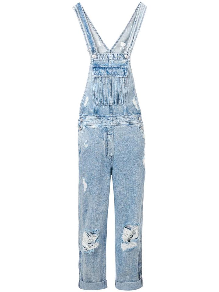 Balmain Distressed Denim Jumpsuit - Blue