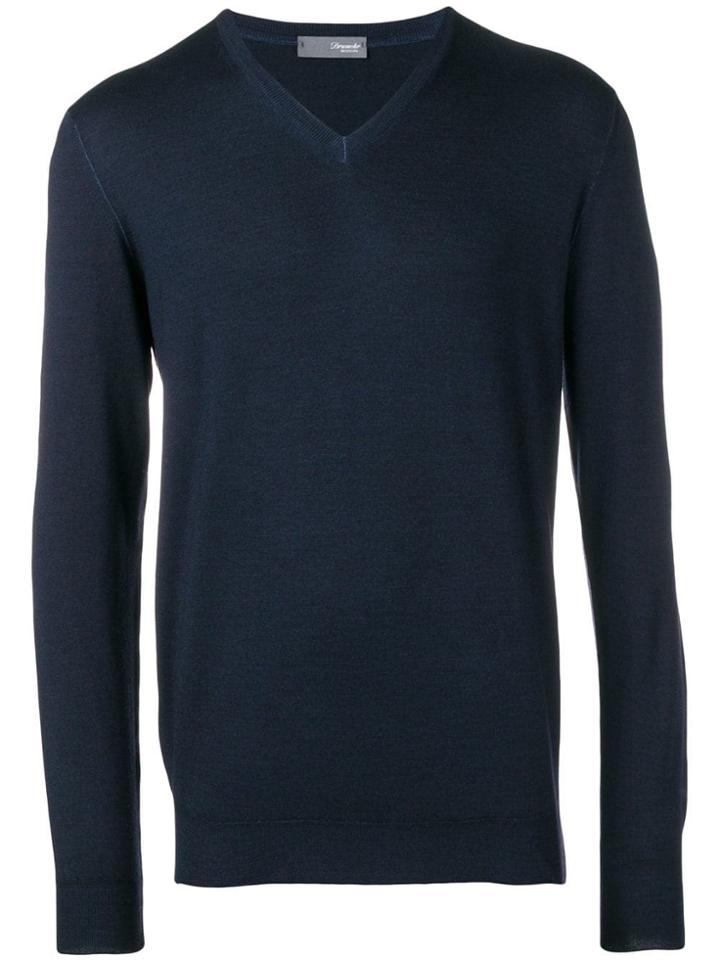 Drumohr Plain V-neck Jumper - Blue