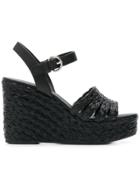 Prada Raffia Wedge Sandals - Black