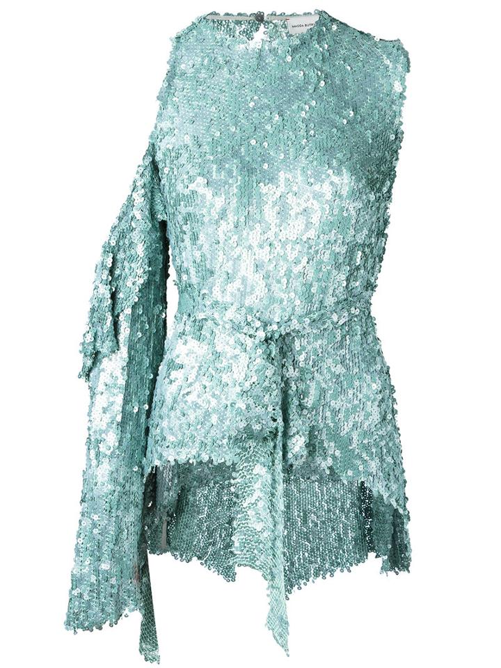 Magda Butrym - Sequin Embellished Tie Waist Blouse - Women - Silk/polyester - 36, Women's, Green, Silk/polyester