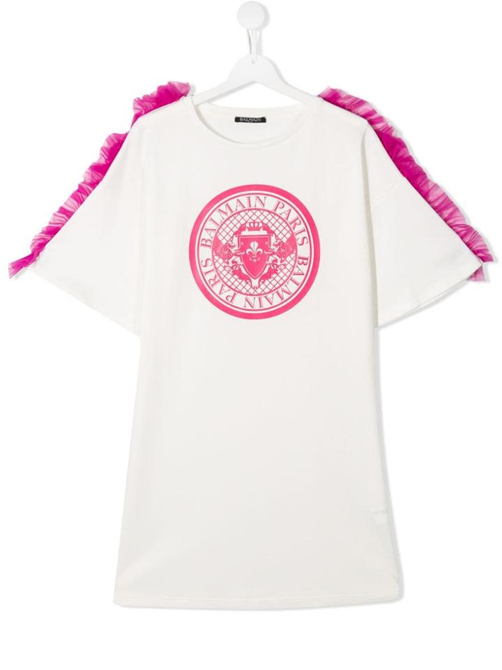 Balmain Kids Ruffle-trim T-shirt Dress - White