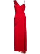 Versace Long Asymmetric Fringed Dress - Red