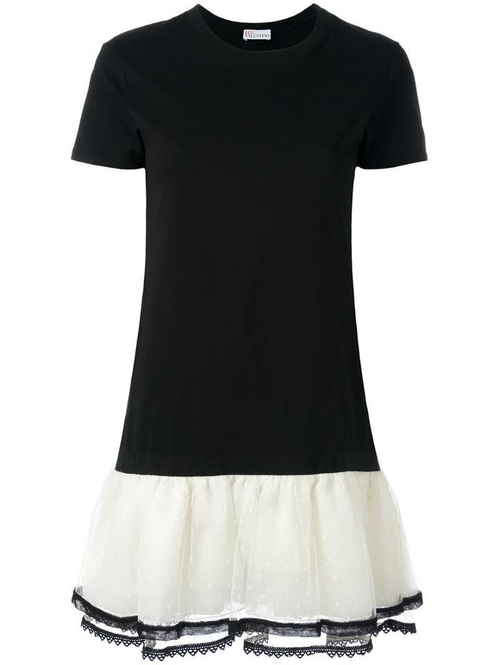 Red Valentino Ruffled Layered Skirt Dress, Women's, Size: Medium, Black, Cotton/polyamide/polyester