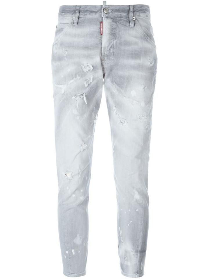 Dsquared2 Kenny Twist Distressed Jeans, Women's, Size: 42, Grey, Cotton/spandex/elastane/polyester