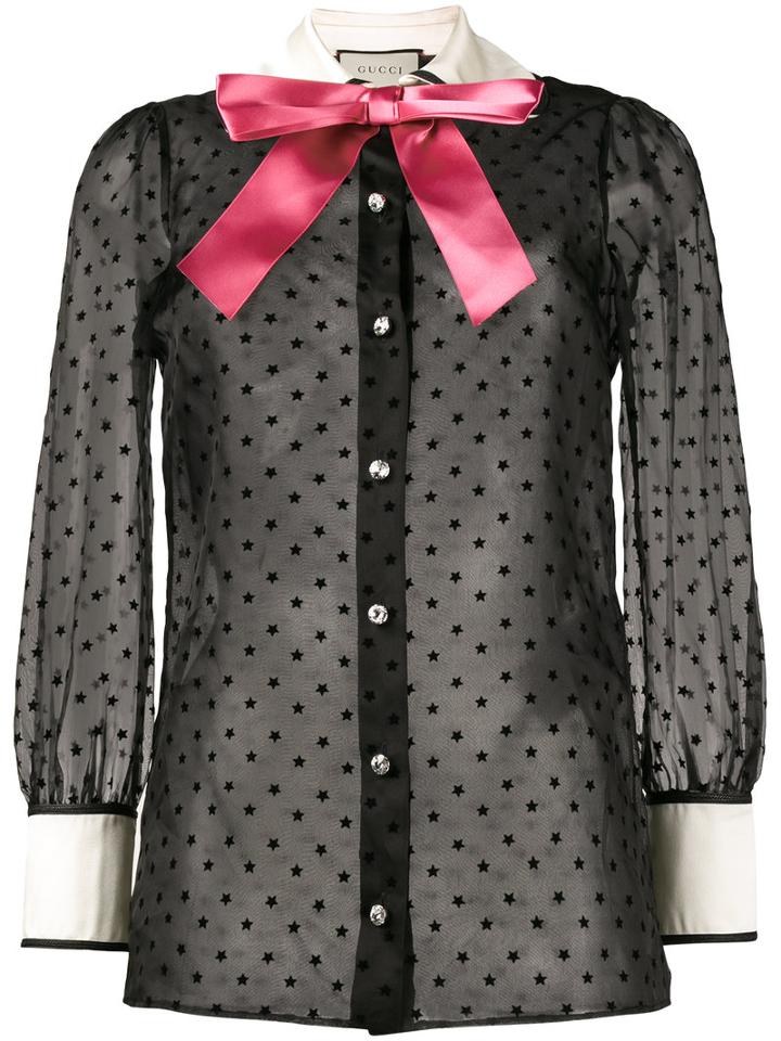 Gucci - Taffeta Star Flock Shirt With Bow - Women - Silk/polyester - 44, Black, Silk/polyester