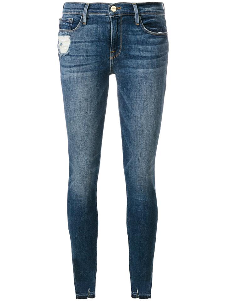 Frame Denim Ripped Cuff Skinny Jeans - Blue