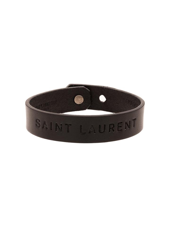 Saint Laurent Black Leather Logo Bracelet