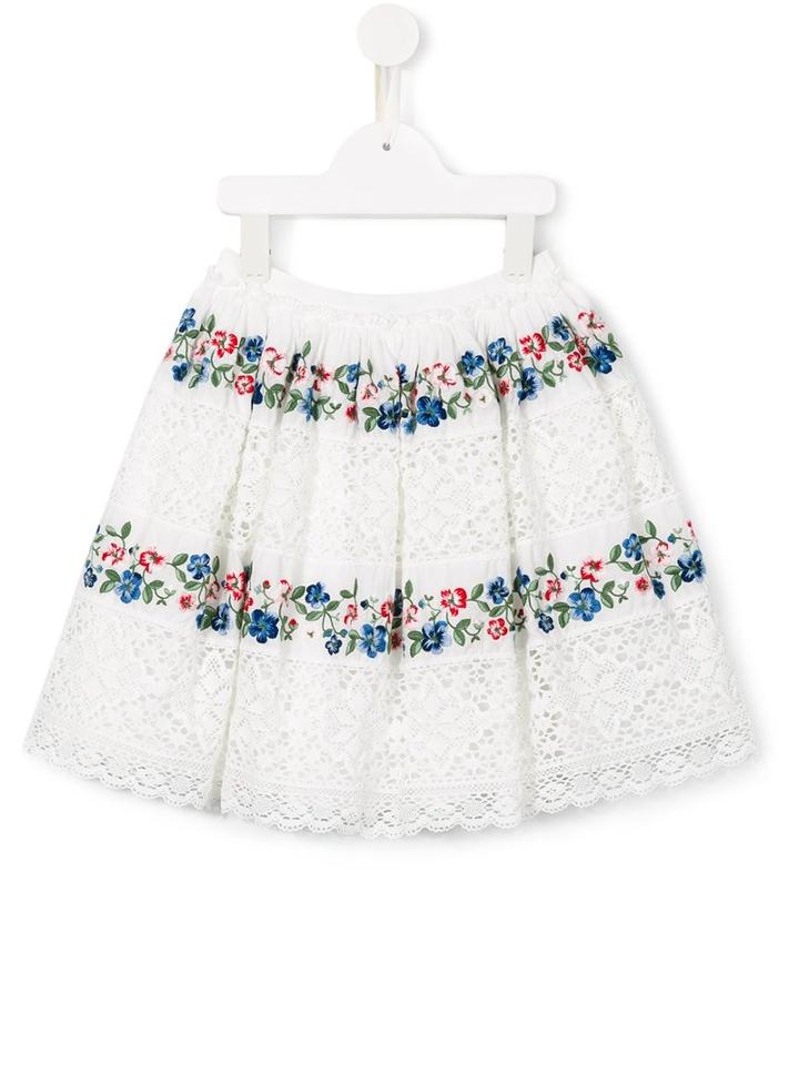 Ermanno Scervino Junior Floral Embroidery Lace Skirt, Girl's, Size: 12 Yrs, White