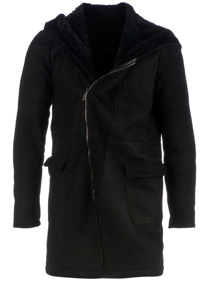 Giorgio Brato Hooded Coat, Men's, Size: 48, Black, Sheep Skin/shearling