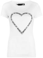 Love Moschino Rhinestone Logo Heart T-shirt - White