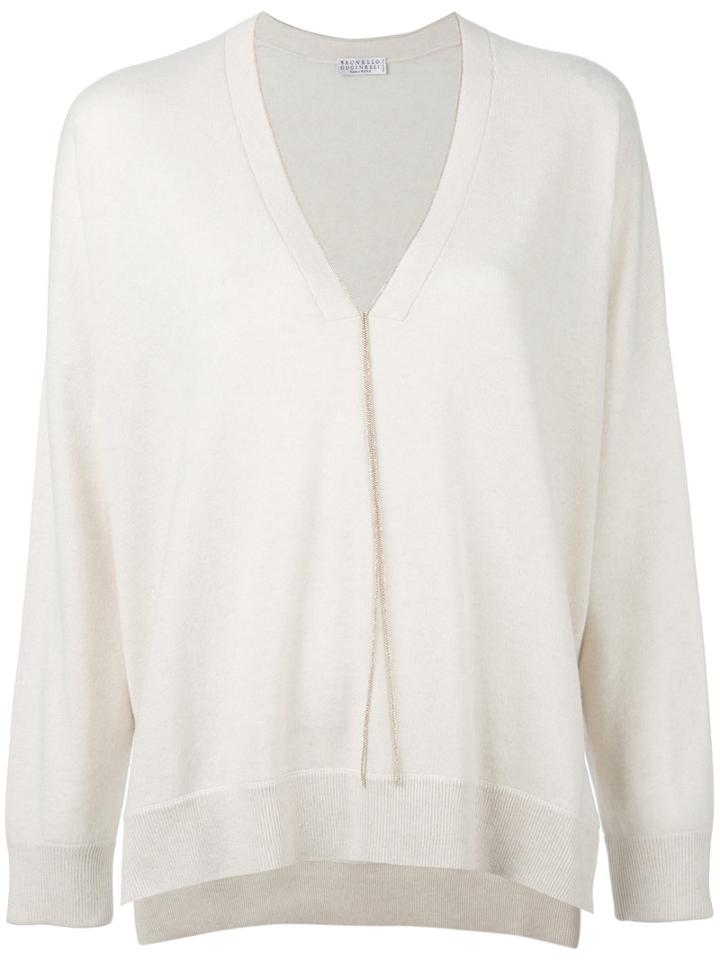 Brunello Cucinelli V-neck Jumper, Women's, Size: Xs, Nude/neutrals, Brass/cashmere