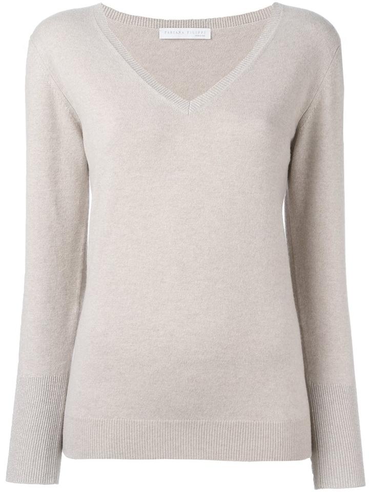 Fabiana Filippi Elbow Patch Jumper, Women's, Size: 46, Nude/neutrals, Silk/chamois Leather/cashmere/merino