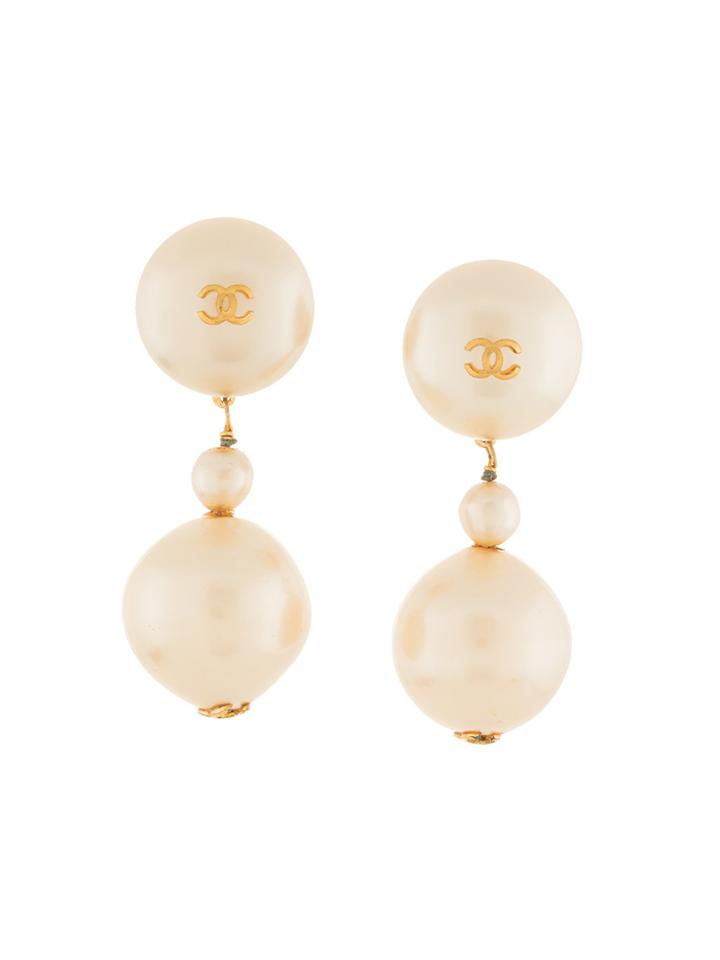 Chanel Vintage Pearl Swing Earrings - White
