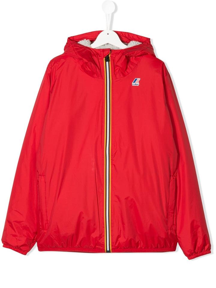K Way Kids Teen Logo Hooded Jacket - Red