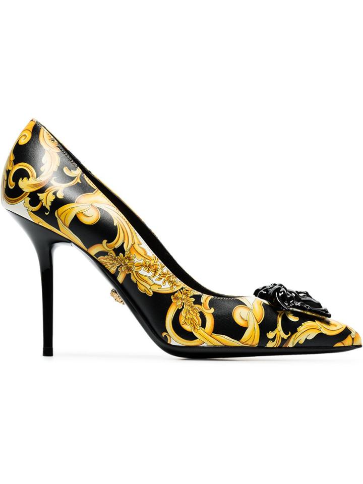 Versace Black, Yellow And White Barocco 95 Leather Pumps - Multicolour