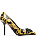 Versace Black, Yellow And White Barocco 95 Leather Pumps - Multicolour