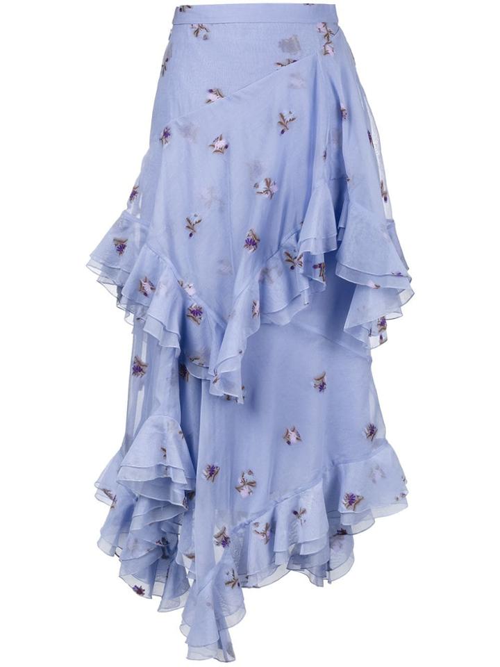 Erdem Elsa Floral Embroidered Tiered Ruffle Skirt - Purple