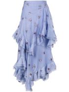 Erdem Elsa Floral Embroidered Tiered Ruffle Skirt - Purple