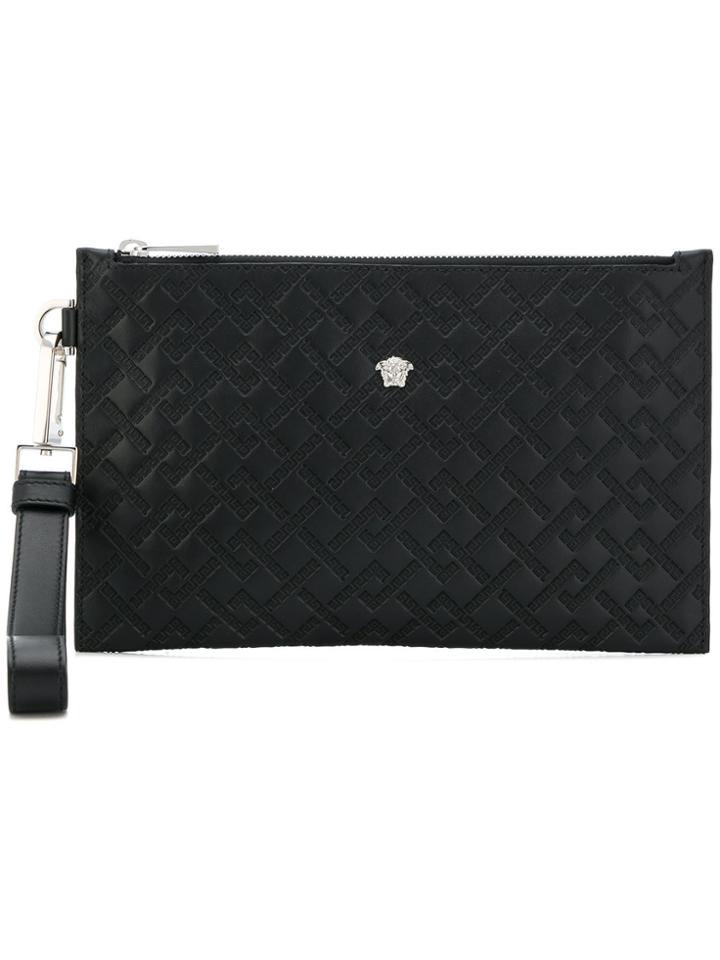 Versace Greek Keys Embossed Pouch - Black