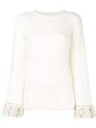 Amuse Embellished Cuff Sweater - White