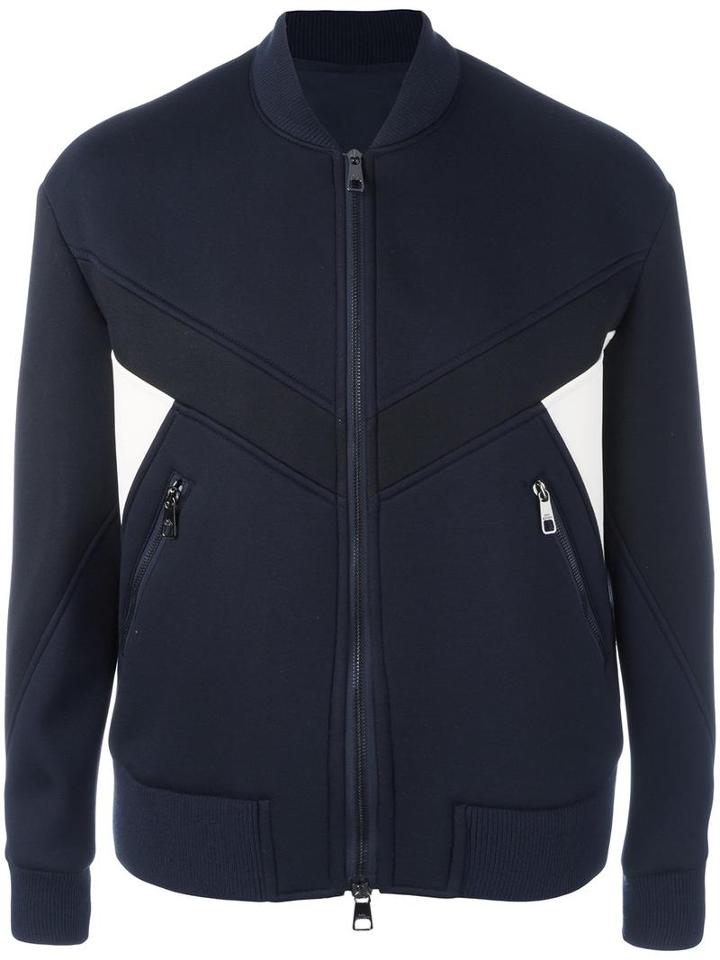 Neil Barrett Zipped Sports Jacket, Men's, Size: Medium, Blue, Cotton/viscose/polyester/viscose
