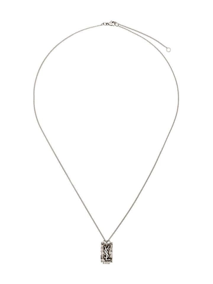 Saint Laurent Silver Metallic Logo Razor Blade Necklace