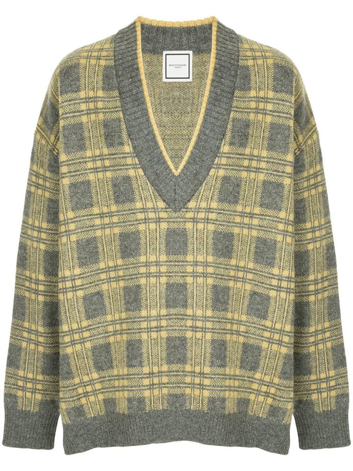 Wooyoungmi Check Oversized V-neck Jumper - Multicolour
