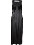 Versus Chest Pocket Dress, Women's, Size: 38, Black, Silk/sheep Skin/shearling/spandex/elastane/viscose