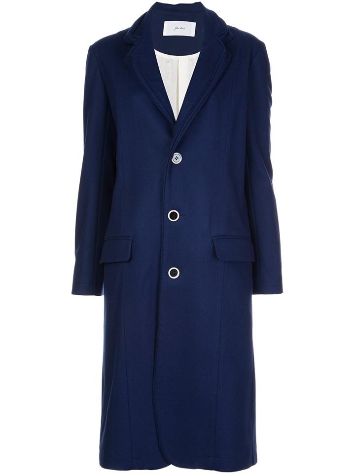 Julien David Single Breasted Coat, Women's, Size: Xs, Blue, Silk/wool/cotton