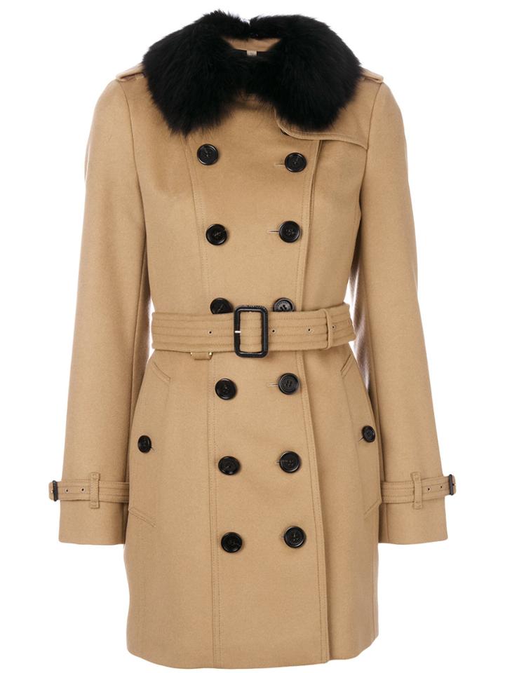 Burberry Fur Trim Peacoat - Brown