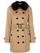 Burberry Fur Trim Peacoat - Brown