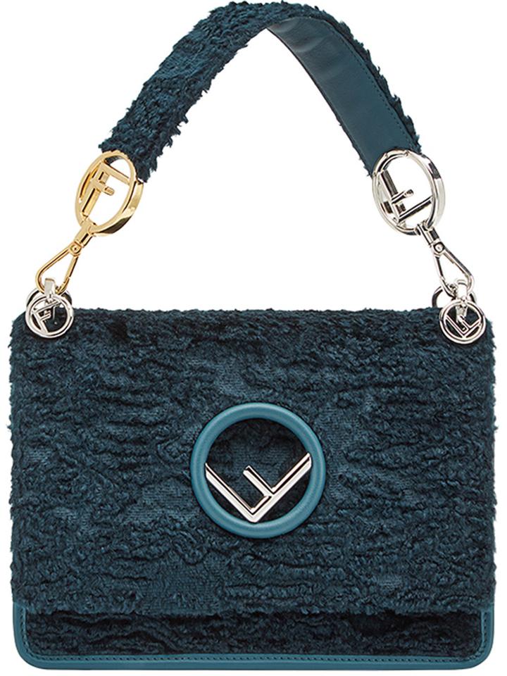 Fendi Teal Kan I F Velvet Shoulder Bag - Blue