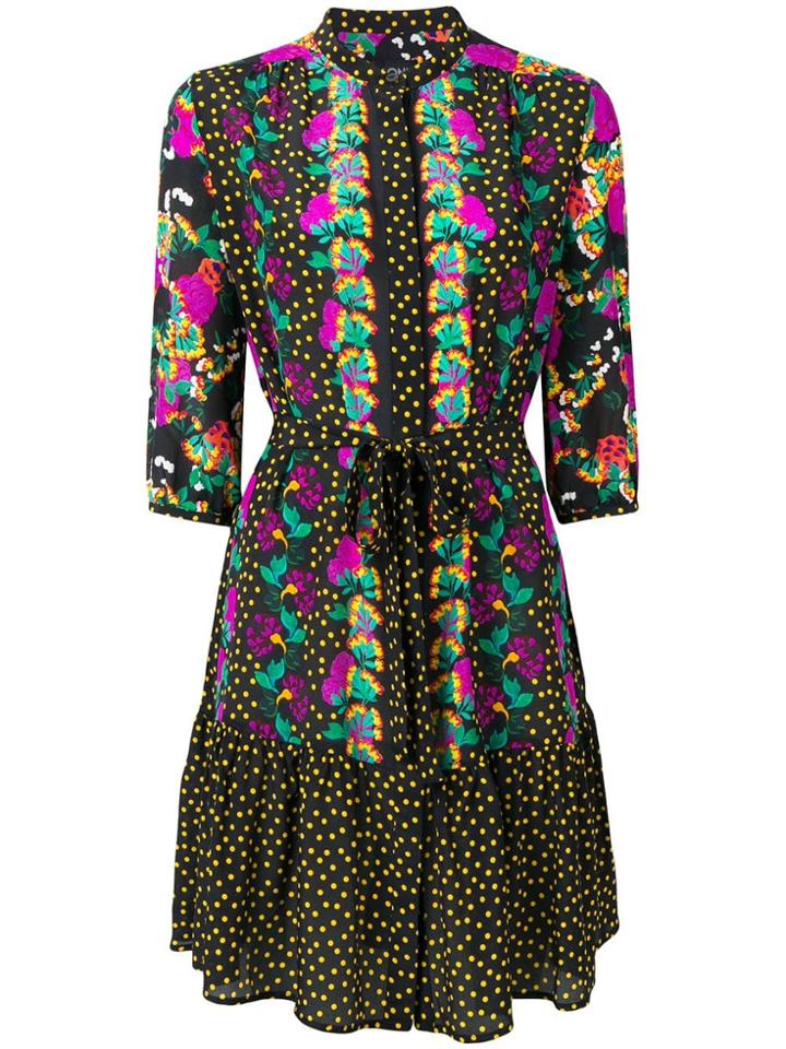 Saloni Mixed Print Dress - Black