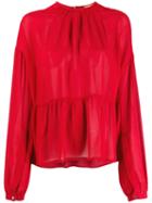Nº21 Scalloped Long Sleeves Blouse - Red