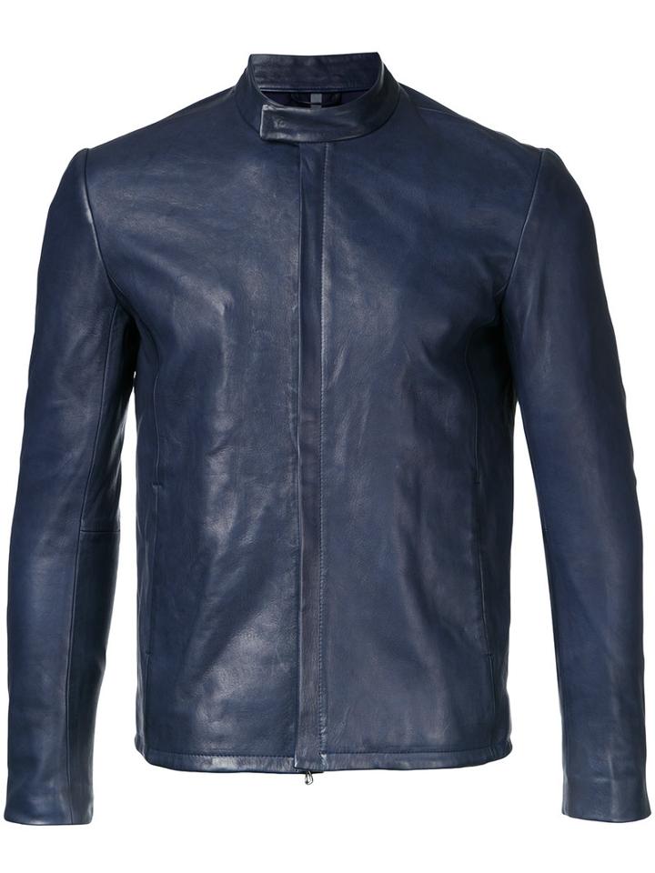 Kazuyuki Kumagai Enclosed-zip Leather Jacket, Men's, Size: 2, Blue, Lamb Skin