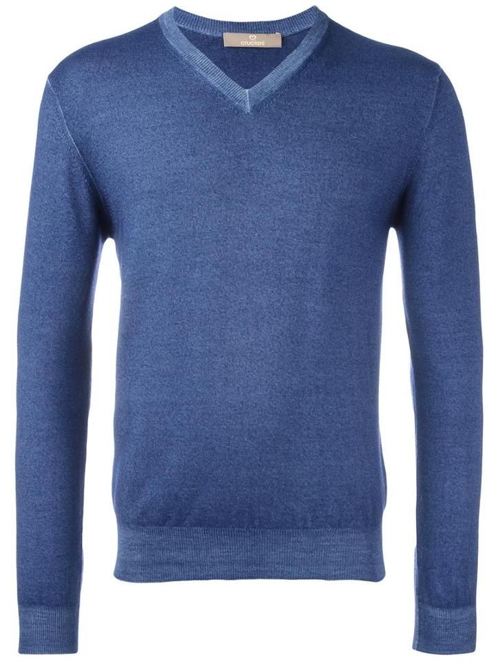 Cruciani V-neck Jumper, Men's, Size: 54, Blue, Wool